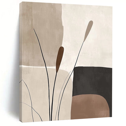 Contemporary abstract artworks feature organic forms in beige and brown tones offering a serene minimalist aesthetic with harmonious geometric patterns. DLZ0791