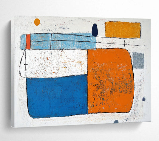 “Colorful Geometric Abstract” - Blue, orange, white, gray, yellow; Colorful geometric abstract shapes; Acrylic Painting On Canvas HB1255
