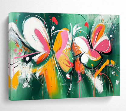 “Vibrant Floral Abstraction” - Green, Pink, Orange, Abstract Flowers Painting On Canvas HB0738