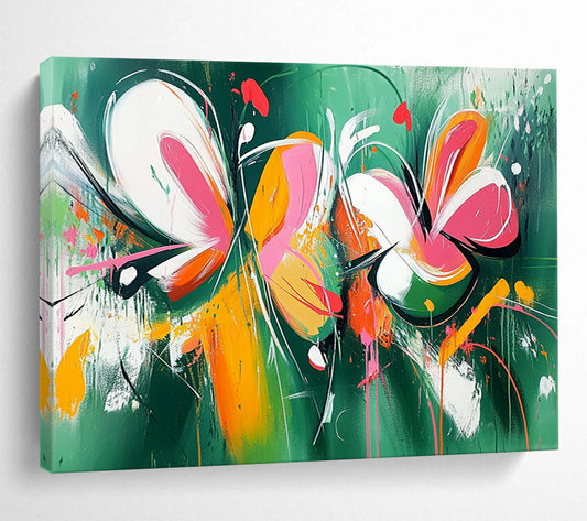 “Vibrant Floral Abstraction” - Green, Pink, Orange, Abstract Flowers Painting On Canvas HB0738