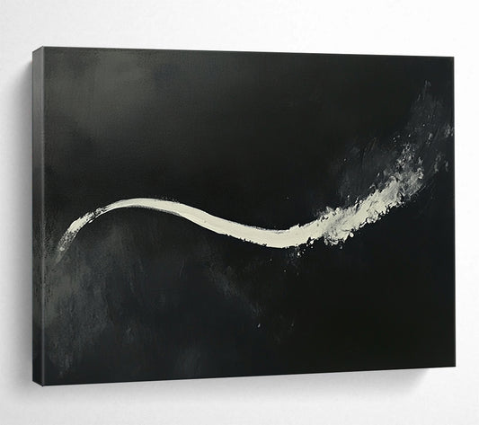 “White Stream on Black” - Bold white, deep black, Abstract Expressionist Painting On Canvas HB0608