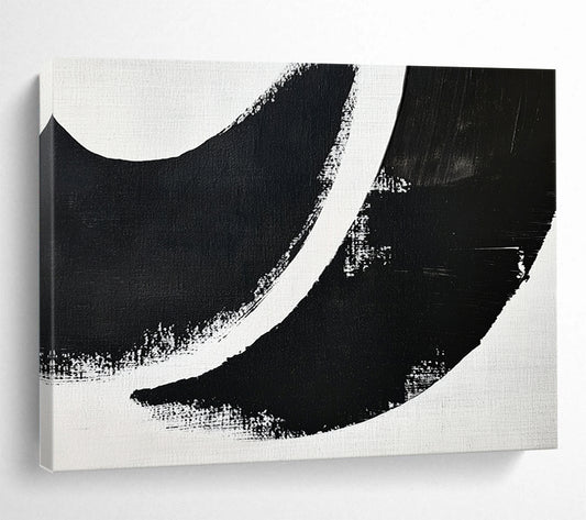 Black and White Curved Abstract Shapes - Graphic Abstract Painting On Canvas HB0493