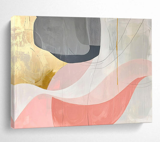 “Elegant Color Swirls” - Gray, Pink, Gold, Abstract Swirl Painting On Canvas HB0714