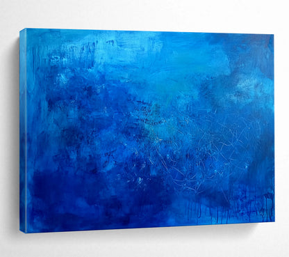 “Deep Blue Textured Abstraction” - Blue, White, Textured Swirls Painting On Canvas HB0814
