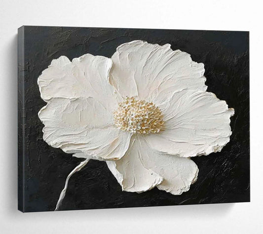 3D Relief White Flower Painting - Luxury Foyer Focal Decor DLZ091