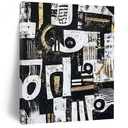 Black, White, Gold and Gray Abstract Symbols "Mystic Symbols" Painting On Canvas HB342