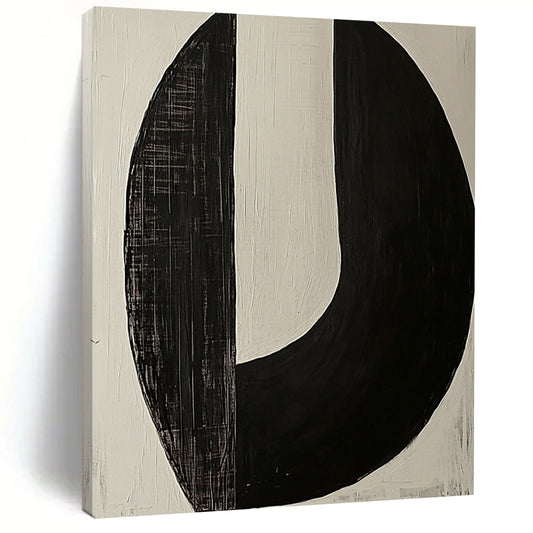 Contemporary large abstract painting featuring two minimalist axe-shaped forms in striking black and white tones for a bold artistic statement. DLZ1548