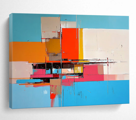 “Geometric Color Blocks” - Blue, Orange, Pink, Abstract Cubist - inspired Painting On Canvas HB1101