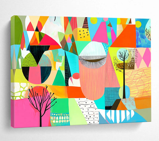 “Geometric Color Collage” - Multicolor, Geometric Shapes Painting On Canvas HB0742