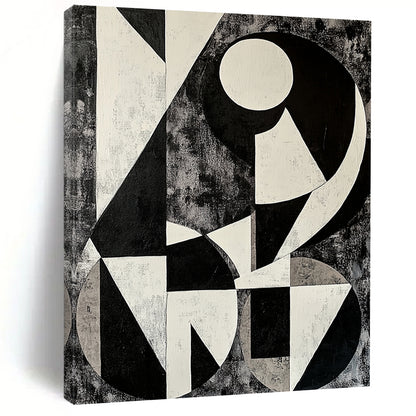 Black, White and Gray Geometric Abstraction "Monochrome Maze" Painting On Canvas HB392
