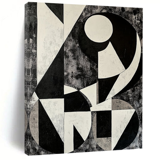Black, White and Gray Geometric Abstraction "Monochrome Maze" Painting On Canvas HB392