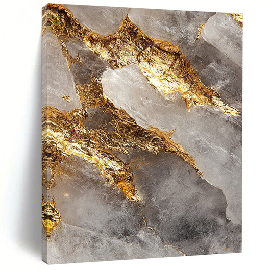 Clear Crystal, Gold Veins, Geometric Shapes "Elegant Fusion" Abstract Geode - Inspired Painting On Canvas HB041