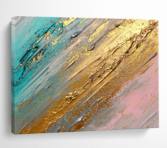 “Teal and Gold Textures” - Teal, Gold, Gray, Pink, Layered Textures - Abstract Impasto Acrylic Painting HB1548