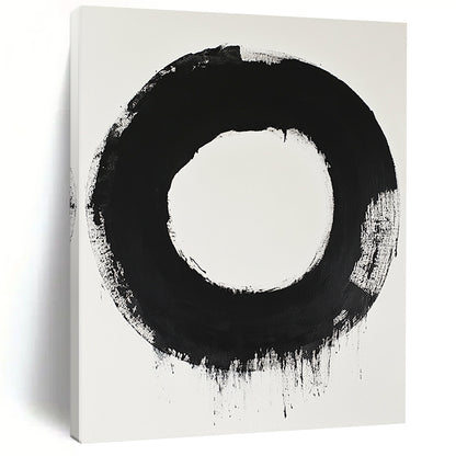 Black and White Bold Circle "Zen Simplicity" Painting On Canvas HB262