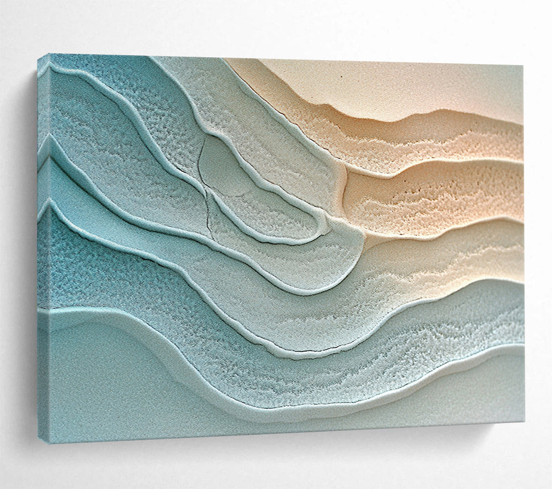 “Blue - Beige Textured Wavy Layers” - Abstract Textural Painting On Canvas HB0512