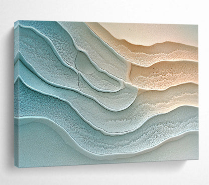 “Blue - Beige Textured Wavy Layers” - Abstract Textural Painting On Canvas HB0512