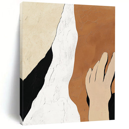 Large contemporary hand-painted abstract artwork featuring minimalistic design in beige, white, and black with textured skin tones and a peaceful aesthetic. DLZ0910