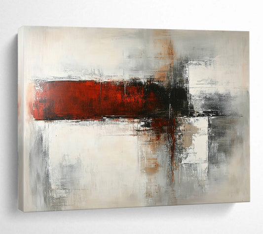 “Red and Gray Abstract Blocks” - Red, Gray, White, Layered Geometric Shapes - Abstract Acrylic Painting HB1671