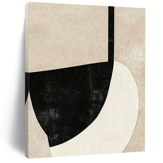 Contemporary hand-painted abstract artwork featuring bold black outlines on textured beige background ideal for minimalist wall decor. DLZ1467