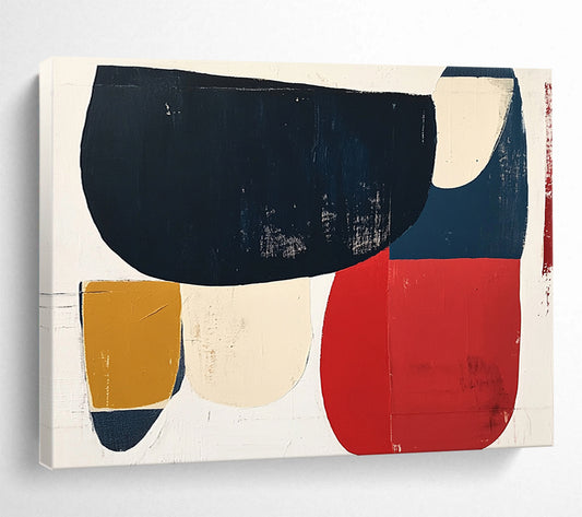 “Colorful Geometric Shapes” - Navy, red, beige, mustard, Modern Abstract Painting On Canvas HB0615