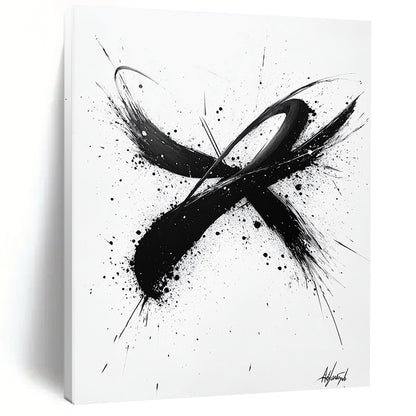 Black Brush Strokes & Splatters on White - “Dynamic Ink Energy” Painting On Canvas HB214