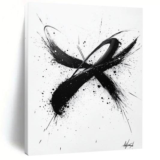 Black Brush Strokes & Splatters on White - “Dynamic Ink Energy” Painting On Canvas HB214