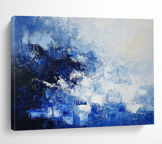 “Blue - White Abstract Textured Layers” - Blue, White, Layered Textures Painting On Canvas HB0836
