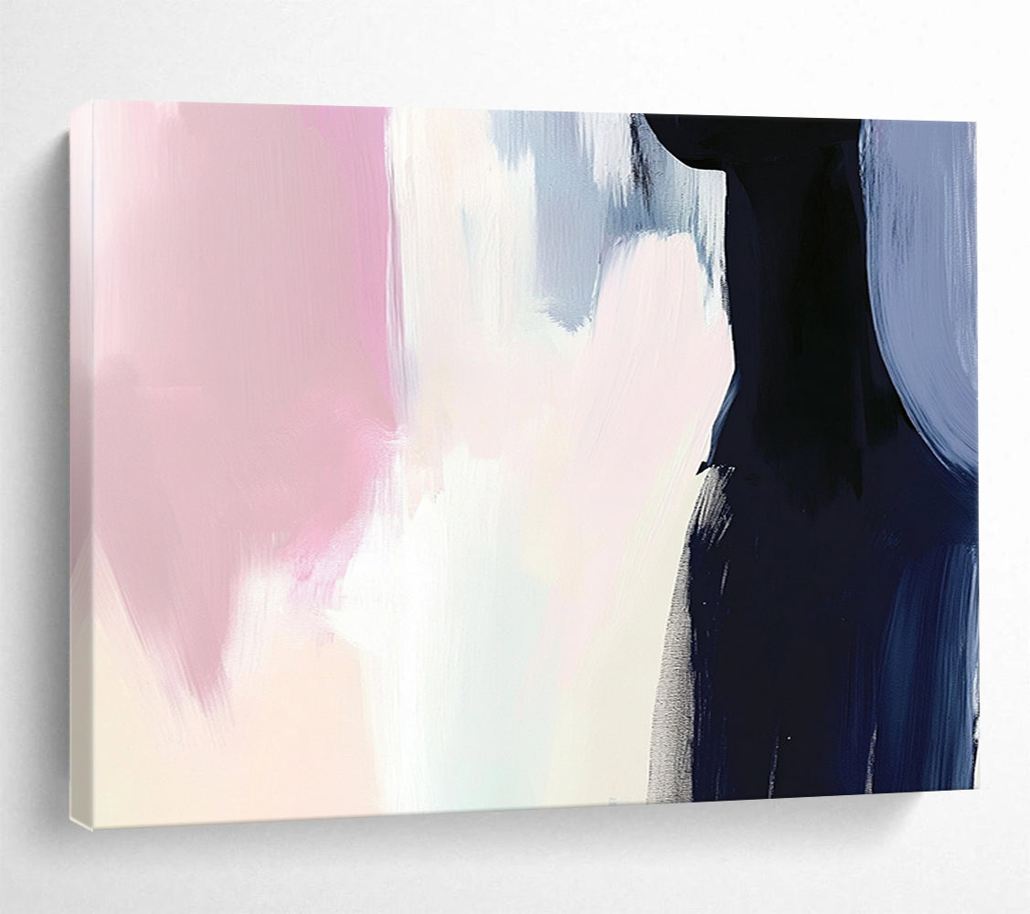 Soft Pink and Blue with Dark Silhouette - Minimalist Abstract Painting On Canvas HB0499