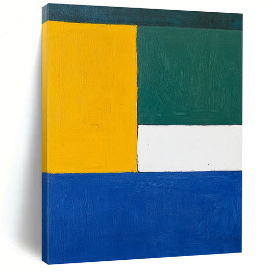 Contemporary hand-painted abstract art in blue, white, and yellow inspired by flag colors, perfect for modern decor. DLZ1315