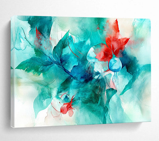 “Vibrant Botanical Watercolor” - Teal, Green, Red, Blue - Abstract Floral Watercolor - Watercolor Painting HB1332