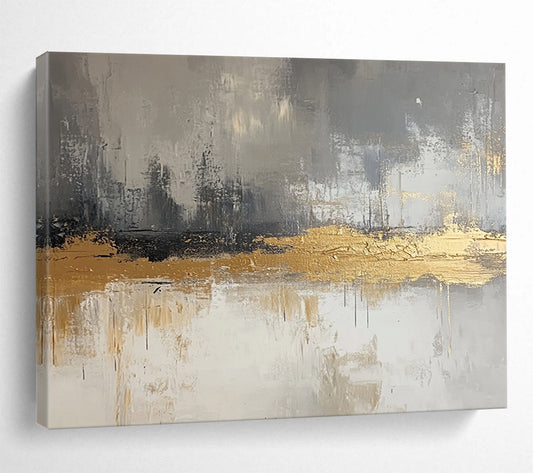 “Gilded Gray Layers” - Gray, Gold, White, Textured Abstract Layers Painting On Canvas HB1053