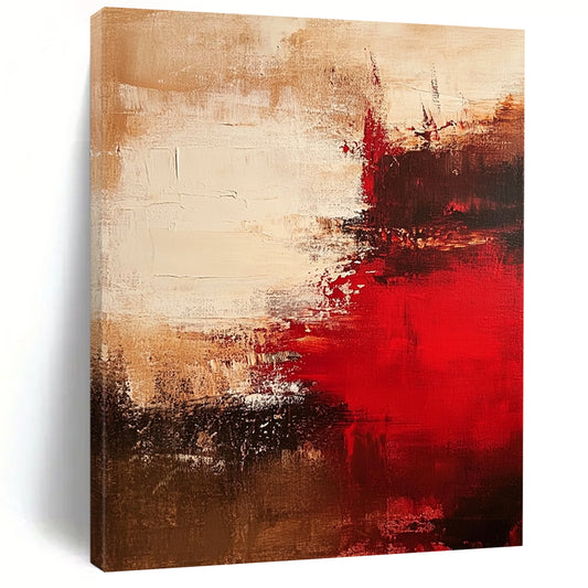 Contemporary hand-painted abstract art featuring rich red beige and brown tones ideal for modern decor. DLZ0764
