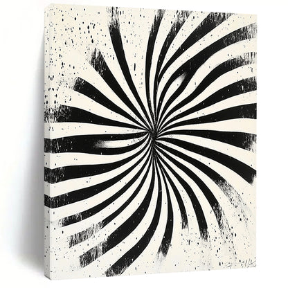Black and White Radial Stripes "Optical Burst" Painting On Canvas HB283