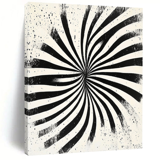 Black and White Radial Stripes "Optical Burst" Painting On Canvas HB283