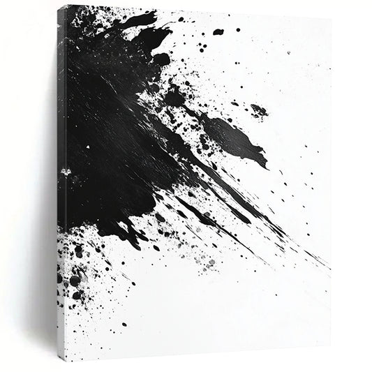 Black and White Energetic Splatter "Dynamic Impact" Painting On Canvas HB300