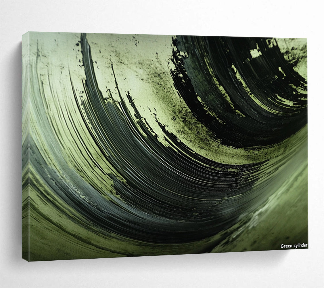 Green and Black Swirled Textures - Expressive Abstract Painting On Canvas HB0504