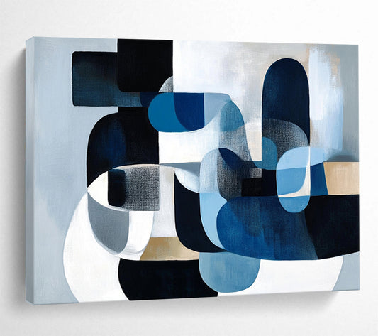 “Blue - Gray Geometric Shapes” - Blue, gray, white, Abstract Geometric Painting HB0638