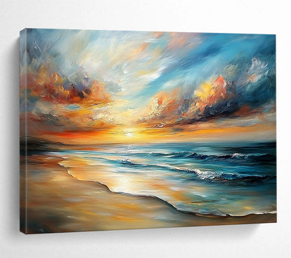 “Dreamy Beach Sunset” - Oranges, Pinks, Yellows, Blues, Beach Scene - Impasto Oil Painting HB1579