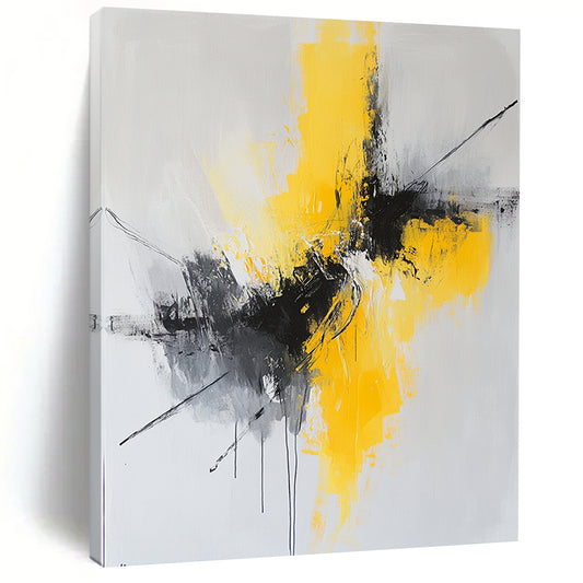 Gray, Yellow, Black, Dynamic Strokes "Vivid Surge" Abstract Expressionist Painting On Canvas HB051
