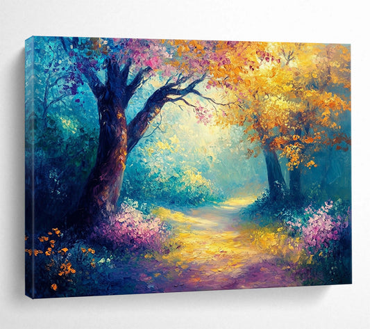 Enchanted Forest Path in Vibrant Hues - Fantasy Landscape Painting On Canvas HB0449