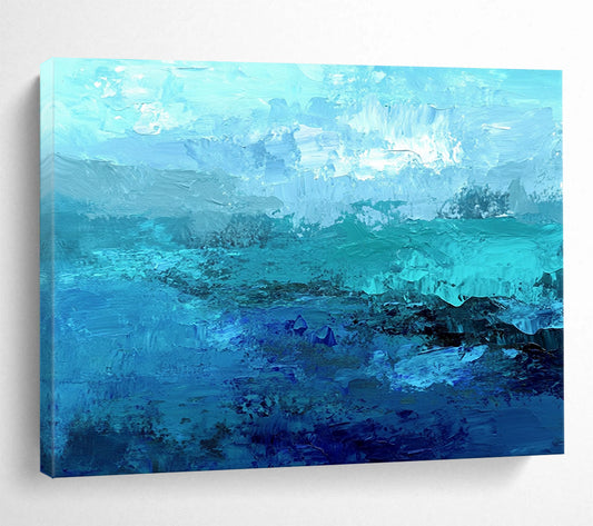 “Ocean Depths in Blue” - Shades of blue; Abstract ocean waves; Impasto Oil Painting On Canvas HB1186