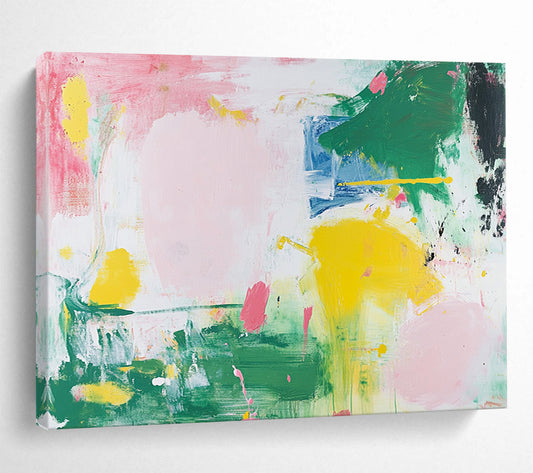 “Soft Color Splash Abstract” - Pink, Green, Yellow, Blue with Gentle Splashes - Painting On Canvas HB1369