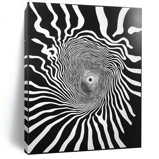 Black and White Spiral Lines "Infinite Spin" Painting On Canvas HB269