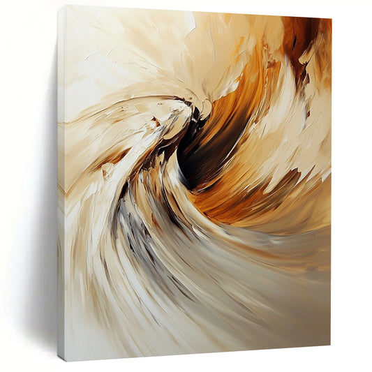 Contemporary abstract oil painting featuring an angel with swirling brush strokes in warm beige and brown tones. DLZ0450