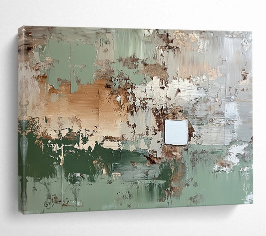 “Weathered Green - Brown Abstract” - Distressed Abstract Painting HB0529