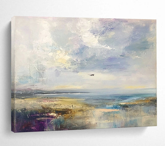 “Impressionist Seaside” - Purple, blue, beige, Impressionist Landscape Painting HB0644