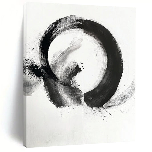 Black and White Mixed Circle "Hybrid Zen" Painting On Canvas HB279