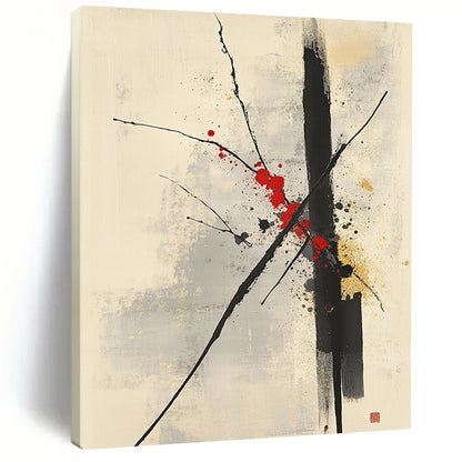 Black, Red, Gray and Beige Minimalist Branches "Splash Blossom" Painting On Canvas HB315