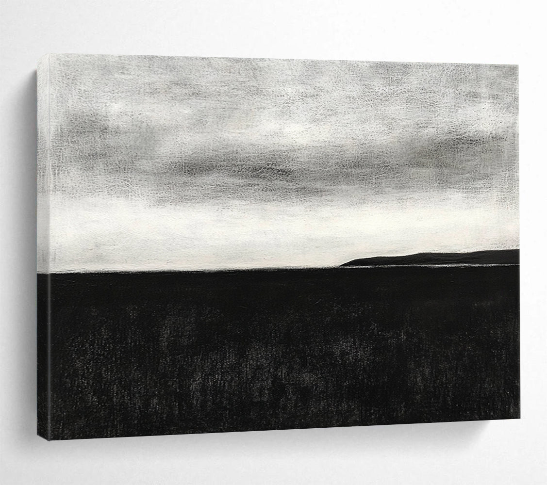 “Monochrome Sea & Sky Horizon” - Black, White, Calm Sea Painting On Canvas HB0797