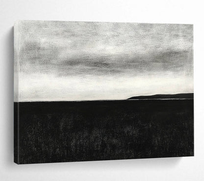“Monochrome Sea & Sky Horizon” - Black, White, Calm Sea Painting On Canvas HB0797